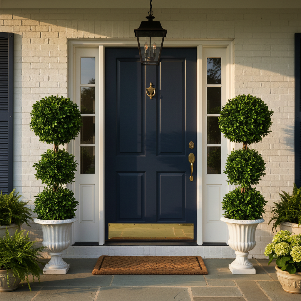 What Happens When You Finally Frame Your Front Door with Artificial Topiary Trees Outdoor Entryway Decor