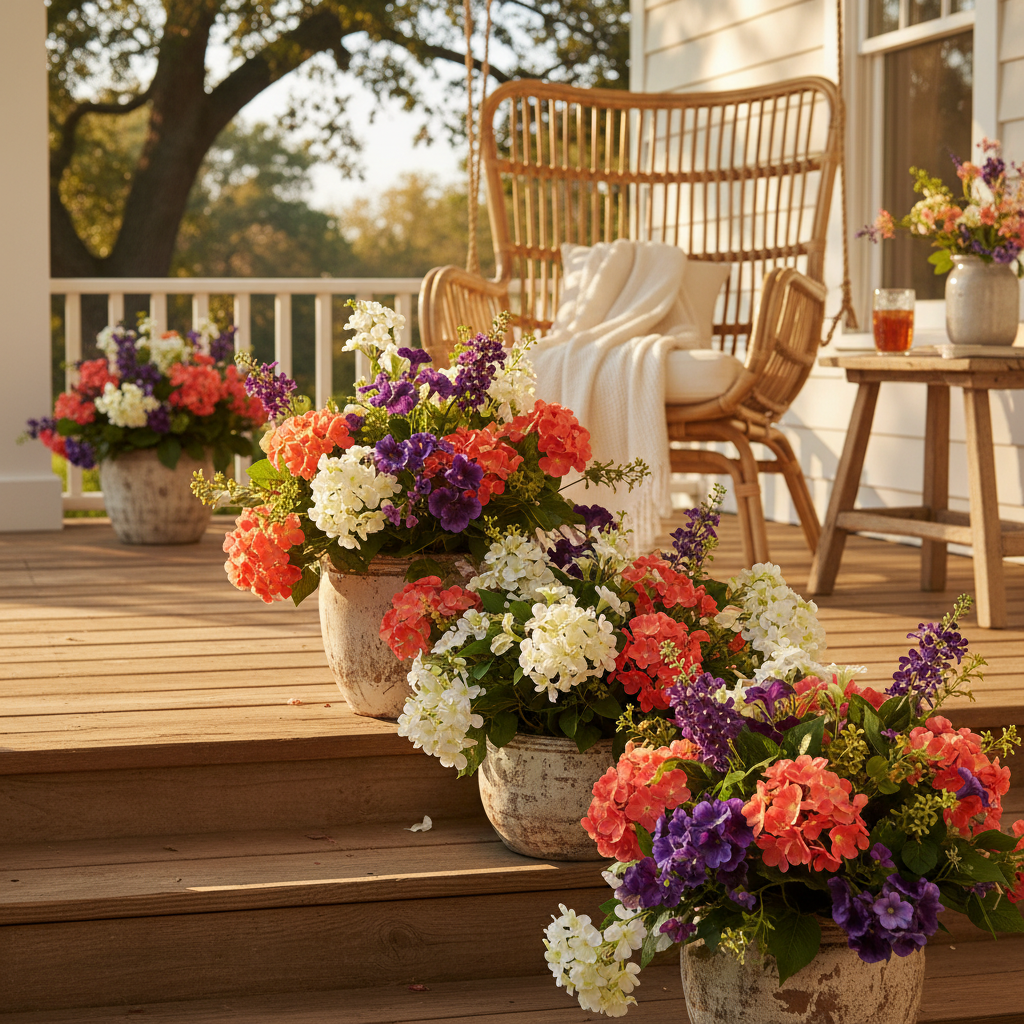 Why Outdoor Planters Look Faded and Sad by August — and How UV Resistant Artificial Flowers Change That