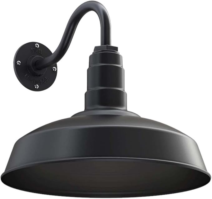 Wall Light Fixture, 16-Inch Matte Black Steel Farmhouse Barn Light