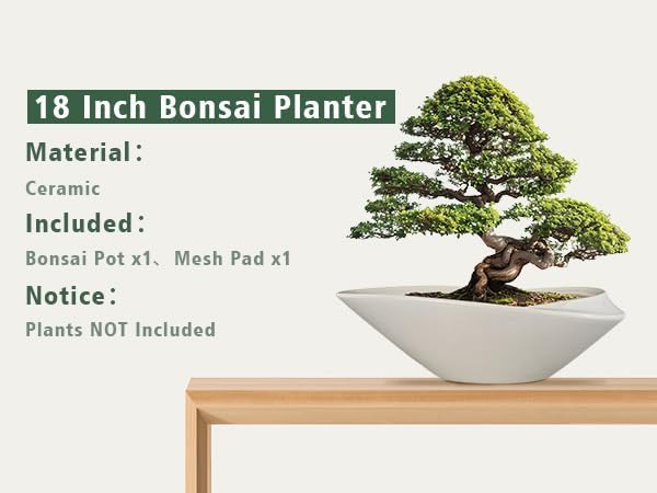 Planter Pot, 18 Inch Gray Ceramic Bonsai Pot with Drainage Hole