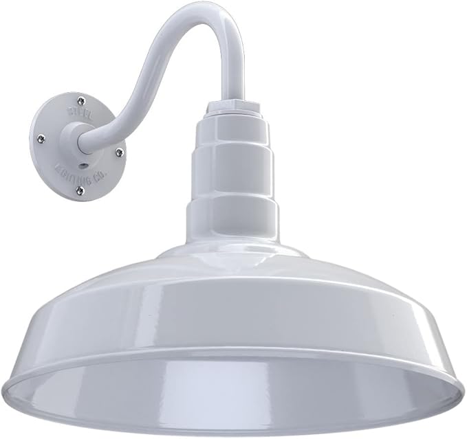 Wall Light Fixture, 16-Inch Dome, White Steel Farmhouse Barn Sconce