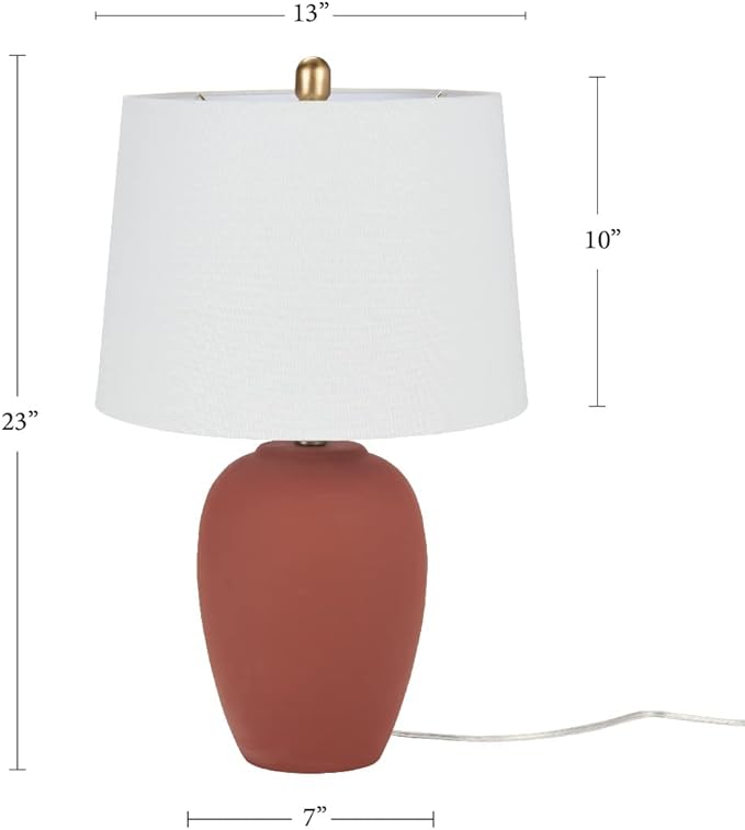 Table Lamp with Ceramic Base, Terracotta Orange Finish, 23-Inch Height