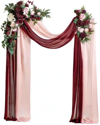 Artificial Flowers Wedding Arch Kit in Marsala and Blush with Drapes