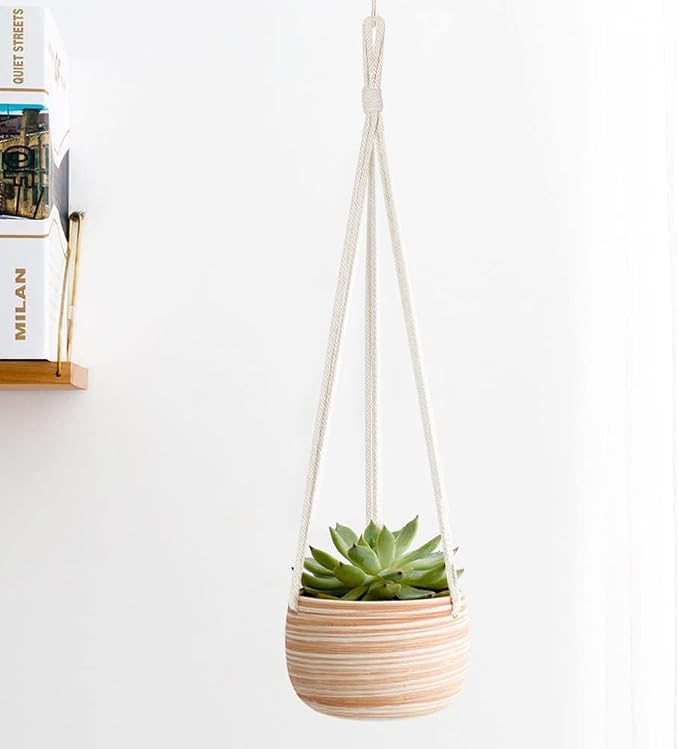 Mkono Ceramic Hanging Planter Macrame Plant Holder 5 Inch Cute Succulent Cactus - Image 3