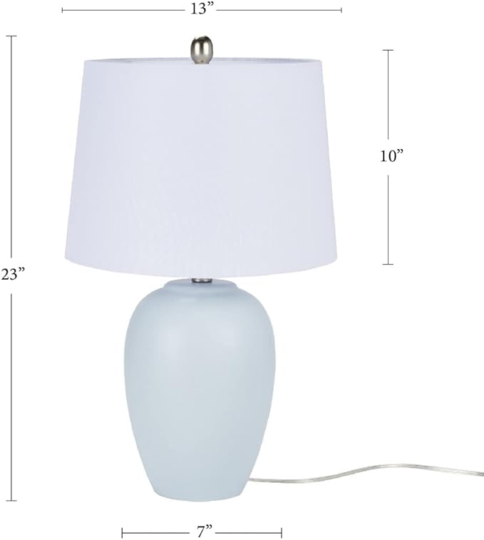 Table Lamp, Light Blue Painted Ceramic Base, White Shade, 3-Way Switch