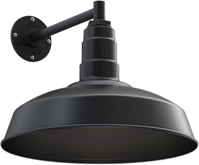 Wall Light: Matte Black Steel Farmhouse Barn Sconce, 16-Inch Dome