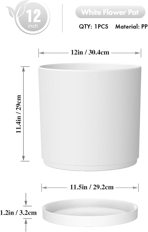 12 Inch Large Deep Flower Pots for Outdoor Indoor Plants, Cylinder Tall Plant - Image 2