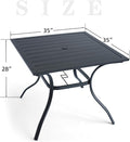 Dining Table, Square Black Steel Patio Table with Umbrella Hole