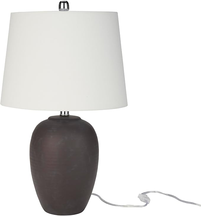 Table Lamp, Eggplant Purple Ceramic Base with White Cotton Shade
