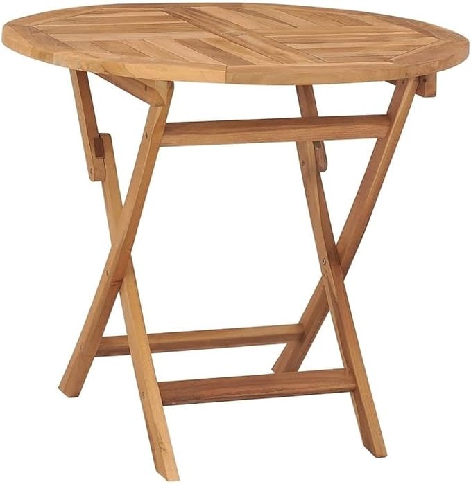 BOWERY HILL Foldable Teak Wood Dining Table, 33.5 x 33.5 x 29.9 in, Sandblasted - Image 9