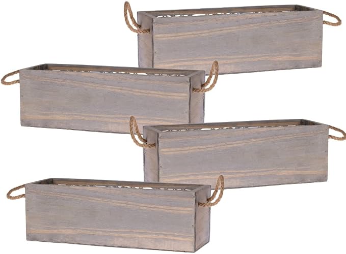 Wooden Planter Box with Handle I Rustic Barn Wood, Plastic Liner l Garden Decor by Unknown