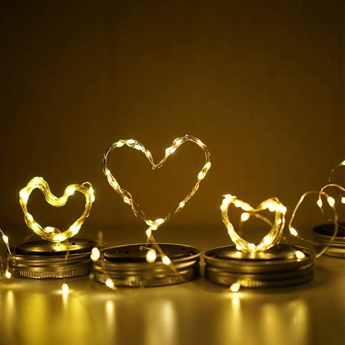 String Lights for Mason Jars, 30 LED Warm White Solar Lids, 12 Pack