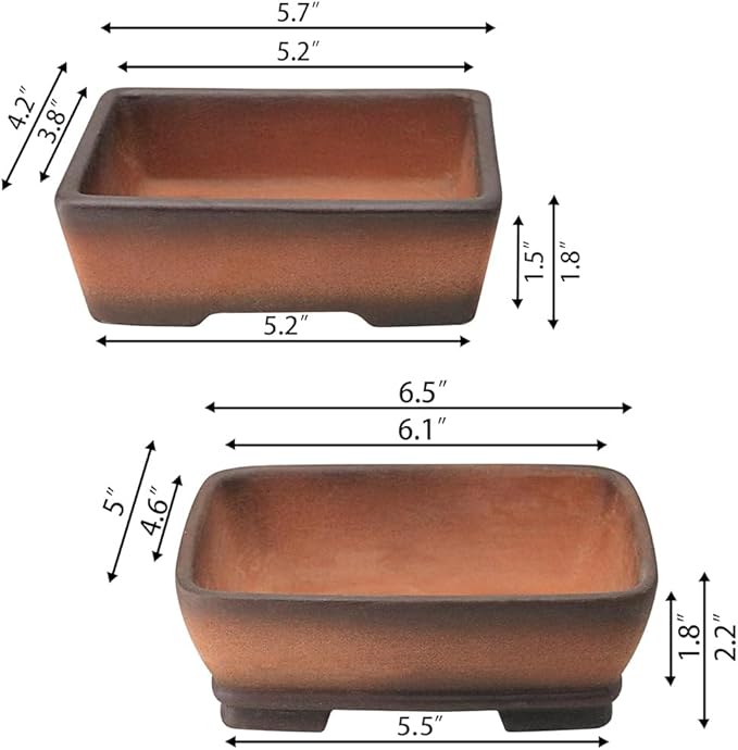 Planters: 2 Pack Rectangular Zisha Clay Pots with Drainage Holes