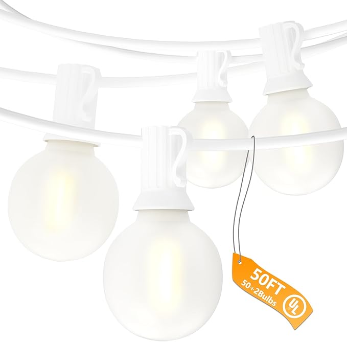 Indoor String Lights 50 FT Frosted White LED with 50 G40 Bulbs