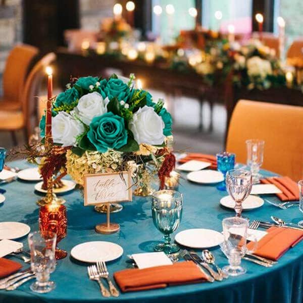 Artificial Flowers: Teal and White Silk Rose Ball Centerpieces