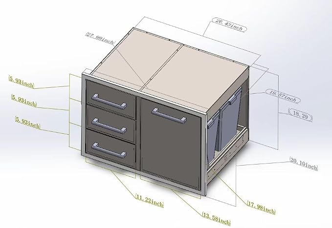 Outdoor Kitchen Drawer Combo, BBQ Access Trash Drawer Combo - Image 9