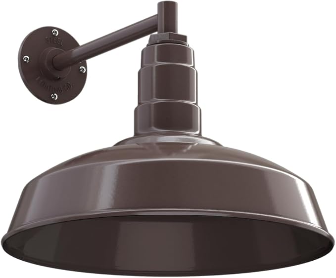 Outdoor Wall Barn Light, 16-Inch Dark Bronze Steel Dome