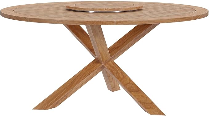 Modway Wellspring Outdoor Patio Round Teak Wood 63" Dining Table in Natural - Image 4
