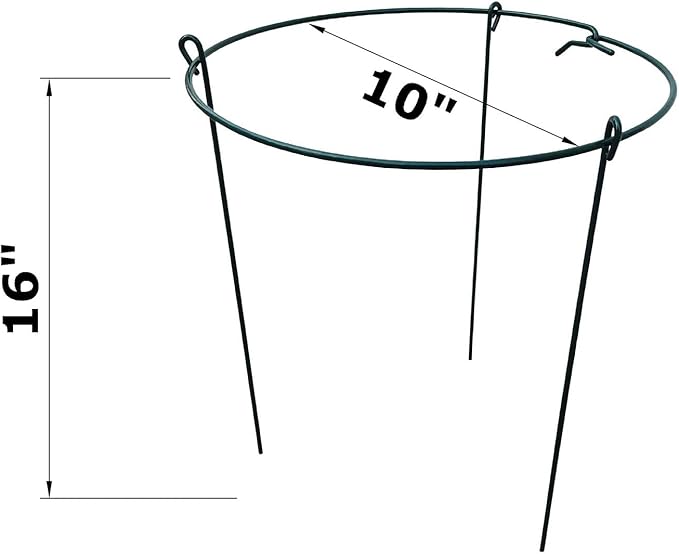 Plant Support Cages 10 Pack, 10-Inch Green Steel Rings, 16-Inch Legs