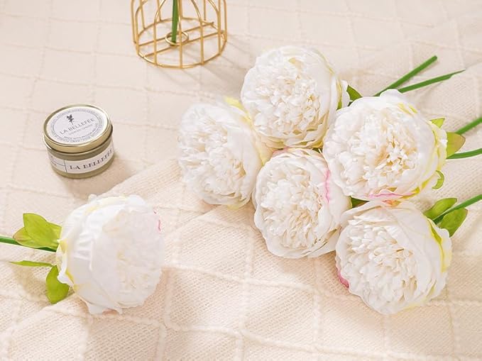 Artificial Peony Flowers, 20 Heads, White Silk-Like Blooms for Home Decor