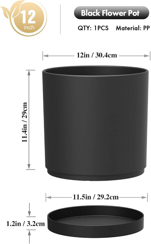 12 inch Large Deep Plant Pots for Outdoor Indoor Plants, Tall Cylinder Flower - Image 2