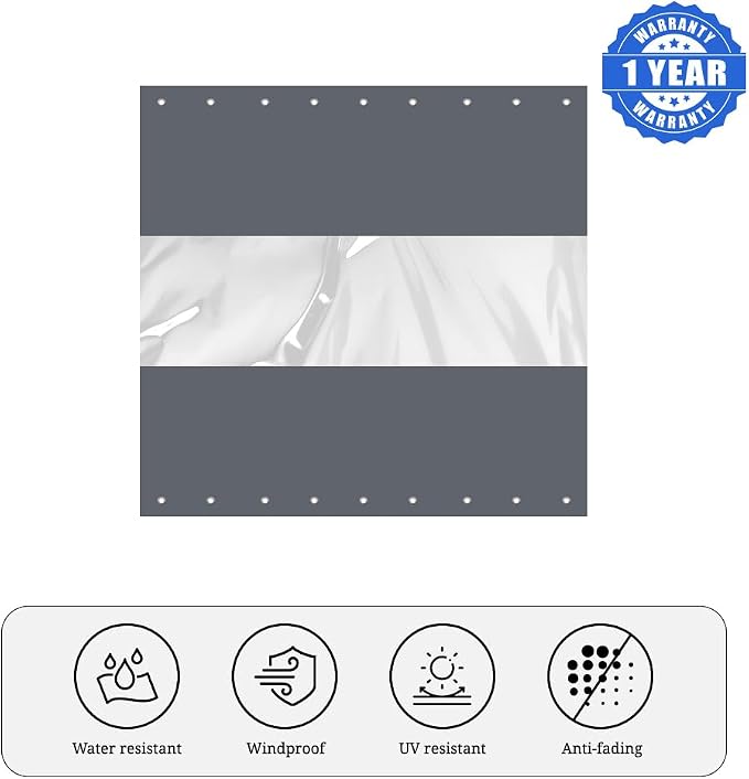 Outdoor Curtains 7x15 ft Gray Waterproof Vinyl Patio Panel with Brass Grommets