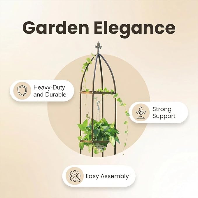 100% Metal Obelisk Garden Trellis 5.5 Feet Tall Sturdy Plant Support - Image 3