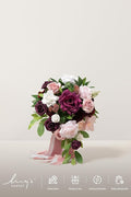 Artificial Flowers Cascading Bridal Bouquet, Marsala and Blush Silk Roses