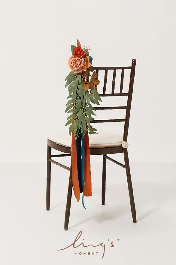 Artificial Flowers Set of 8 Aisle Pew Decor in Dark Teal and Burnt Orange
