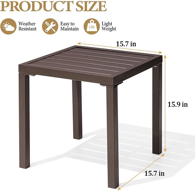 Crestlive Products Outdoor Side Table Set of 2, Small Square Metal End Table - Image 3