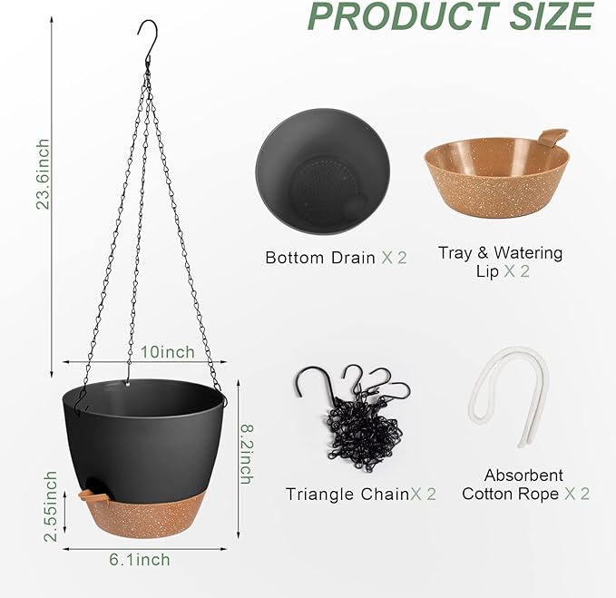 Hanging Planters for Indoor Outdoor Plants, 2 Pack Self Watering Hanging Pot - Image 3