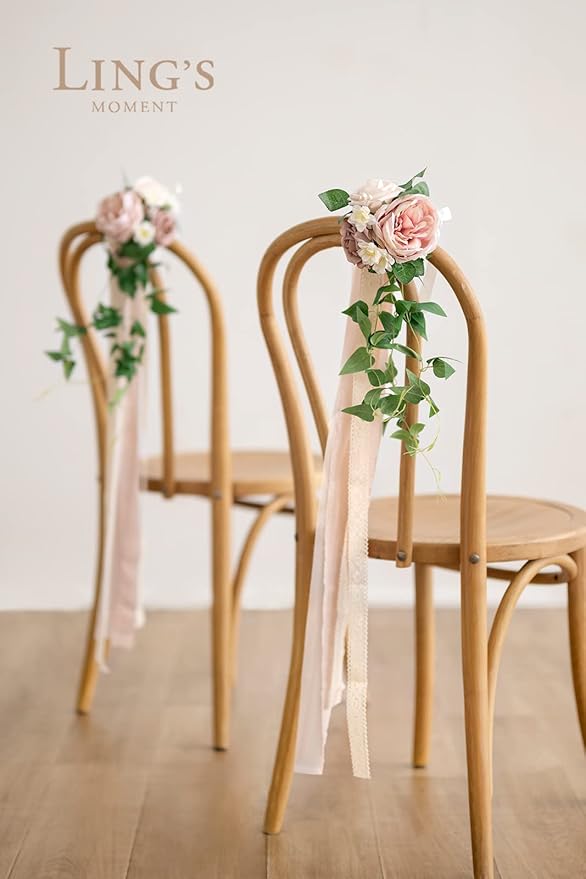 Artificial Aisle Pew Flowers 8 Pack Dusty Rose and Cream Silk and Foam