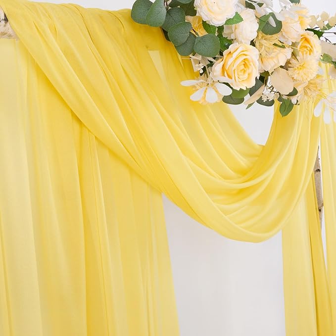 Outdoor Curtain Panels: Yellow Sheer Chiffon Wedding Arch Drapes, 2 Pack