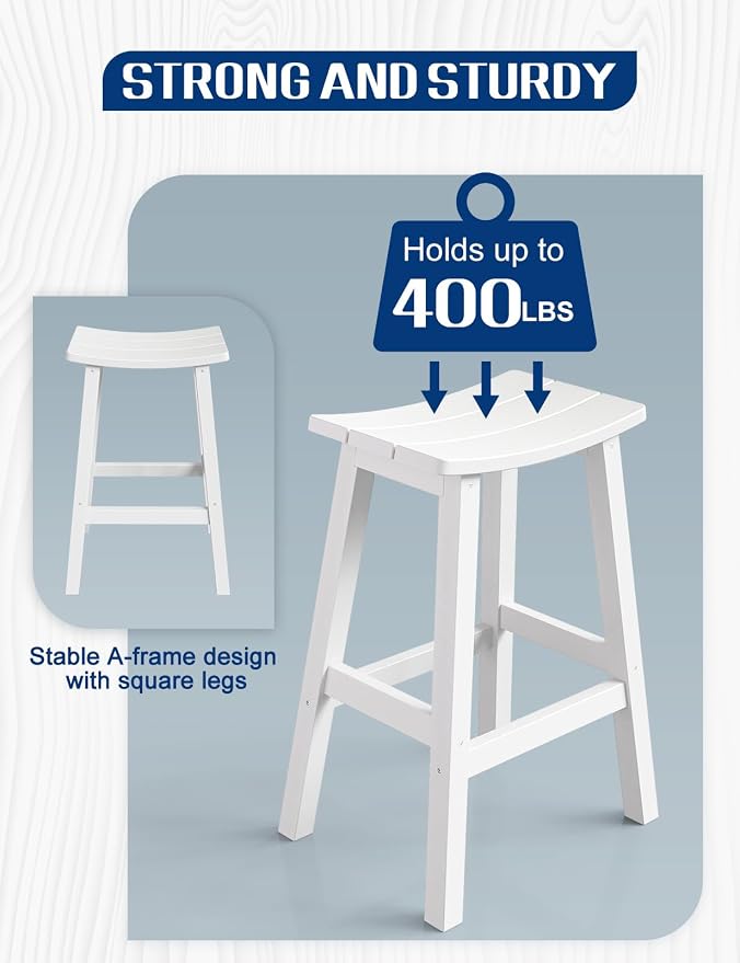 Weatherproof Bar Stools Set of 2, Saddle Seat, Bar Height Stools - Image 4