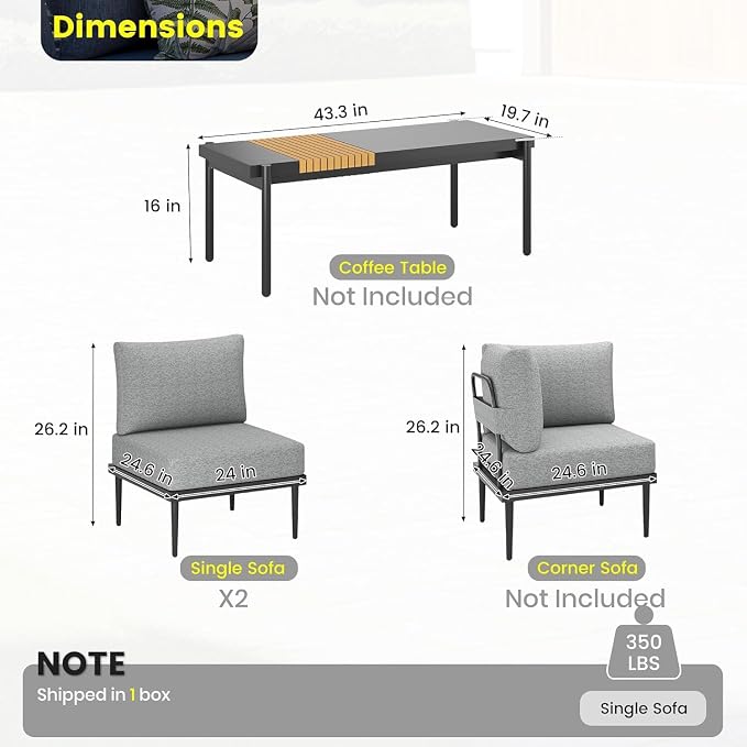 Sundale Outdoor 2 Pieces Patio Sofa Set, Metal Outdoor Sectional Loveseat - Image 2