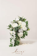 Artificial Flowers Bridal Bouquet, Ivory Silk Cascade with Pearls, 15in