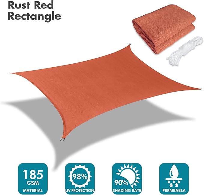 KANAGAWA 12'X16' Rust Red Custom Size Sun Shade Sail Rectangle UV Block Canopy - Image 2