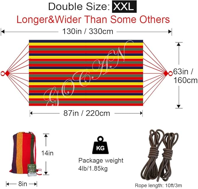 Brazilian Double Hammock 2 Person Extra Large 220x160cm Total Length 330cm Load - Image 3