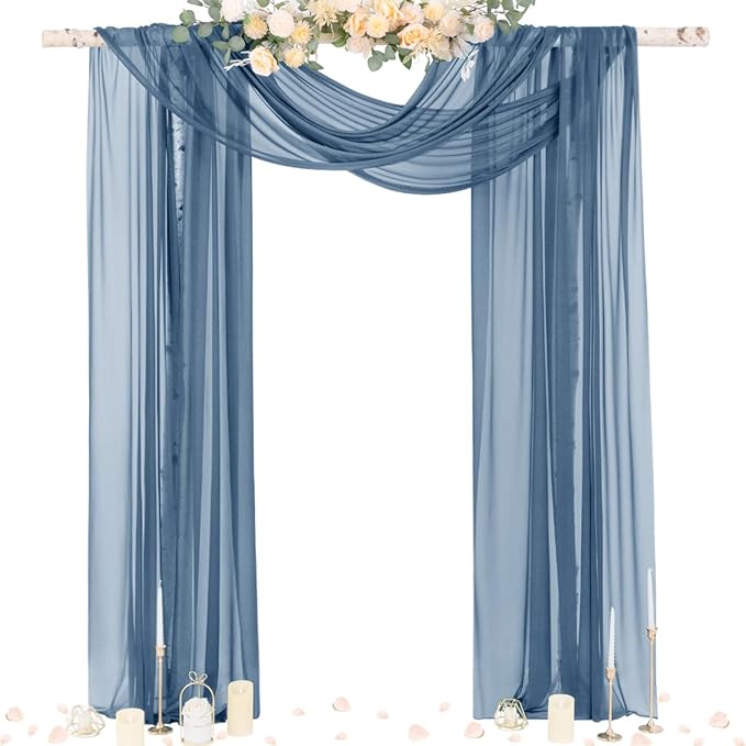 Outdoor Curtain Sheer Chiffon Arch Drapes, 4 Panels Dusty Blue