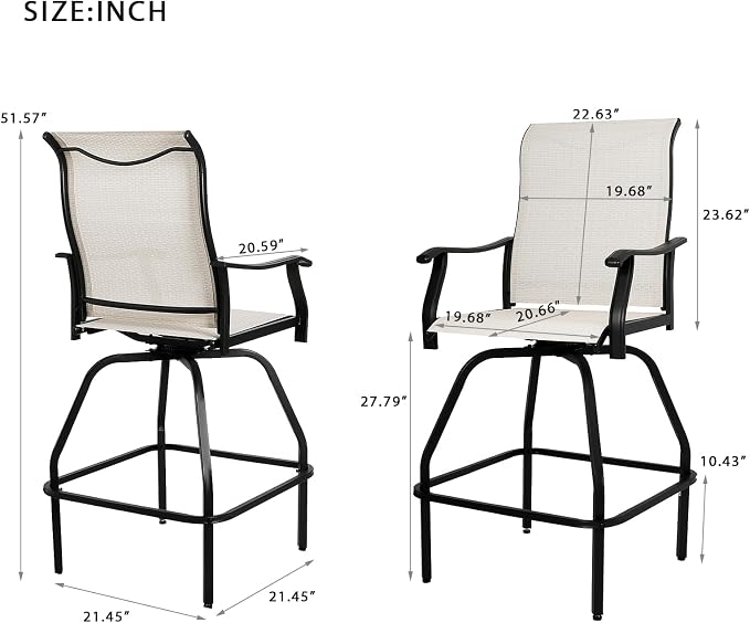 LEVELEVE Patio Bar Set 2pcs Swivel Bar Stools Outdoor Bistro Textilene - Image 2