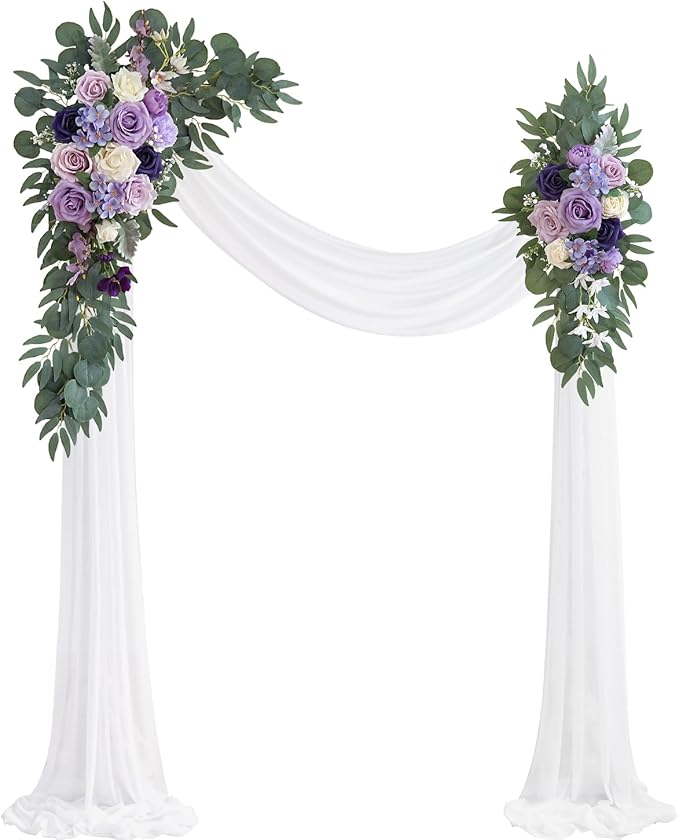 Artificial Flowers Wedding Arch Swag Kit, Purple Silk, 26Ft Draping Fabric