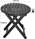 Side Table, Foldable Round Wooden Outdoor End Table in Black