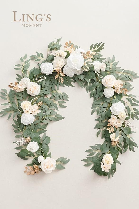 Artificial Flower Garland 6 Ft Eucalyptus, White and Beige