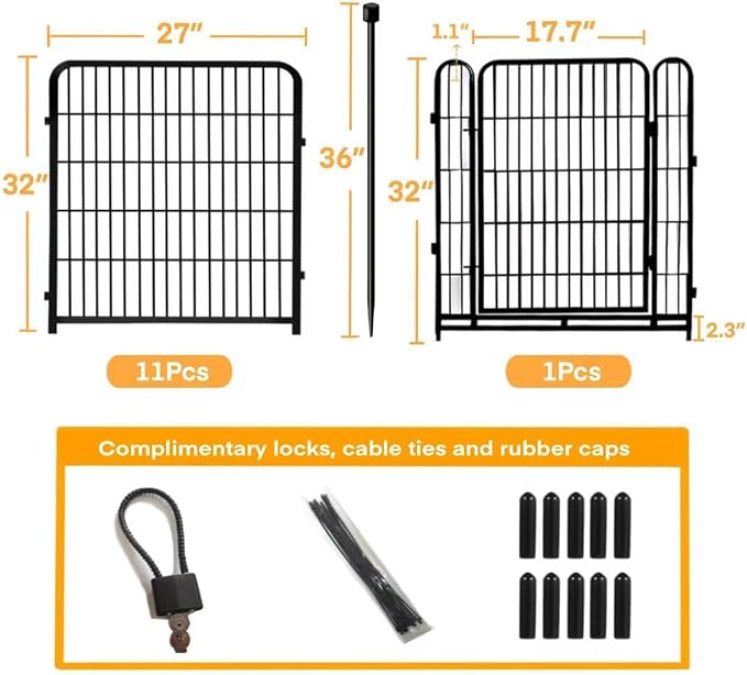 Garden Fence with Gate 32 in×26.6 Ft 12 Panels, Heavy Duty Iron Animal Barrier - Image 4