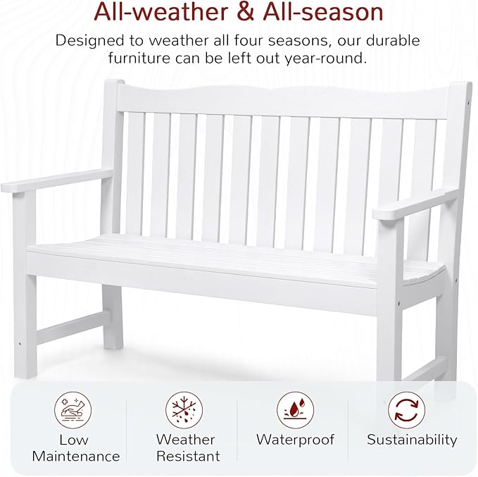 Stoog 2-Person Outdoor Bench, All-Weather HIPS Plastic Garden Bench - Image 4