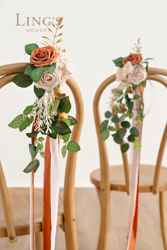 Artificial Flowers Aisle Pew Decor, 8 Pcs Sunset Terracotta Silk Set