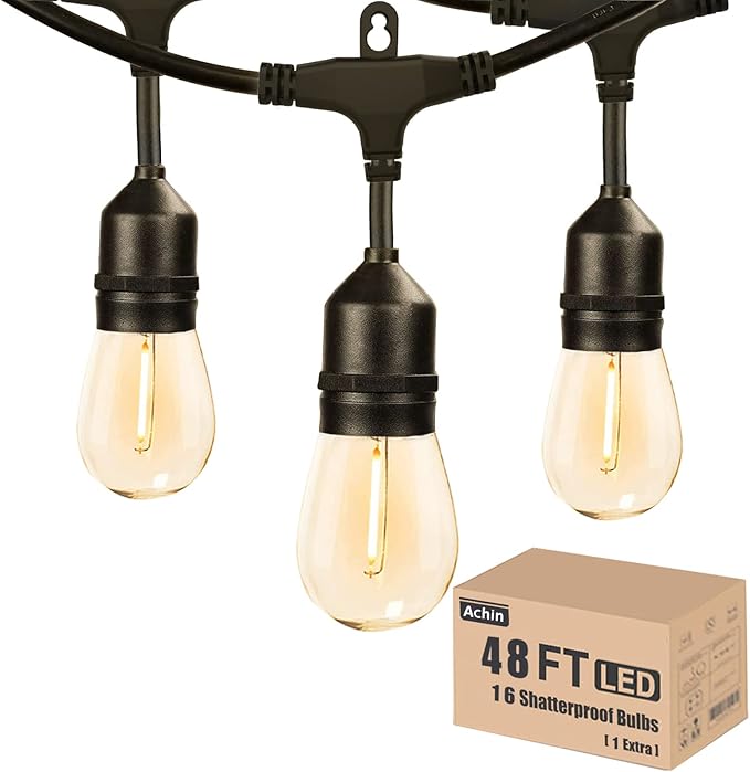 String Lights, 48 Ft Waterproof Outdoor Edison Bulbs, Warm 2200K