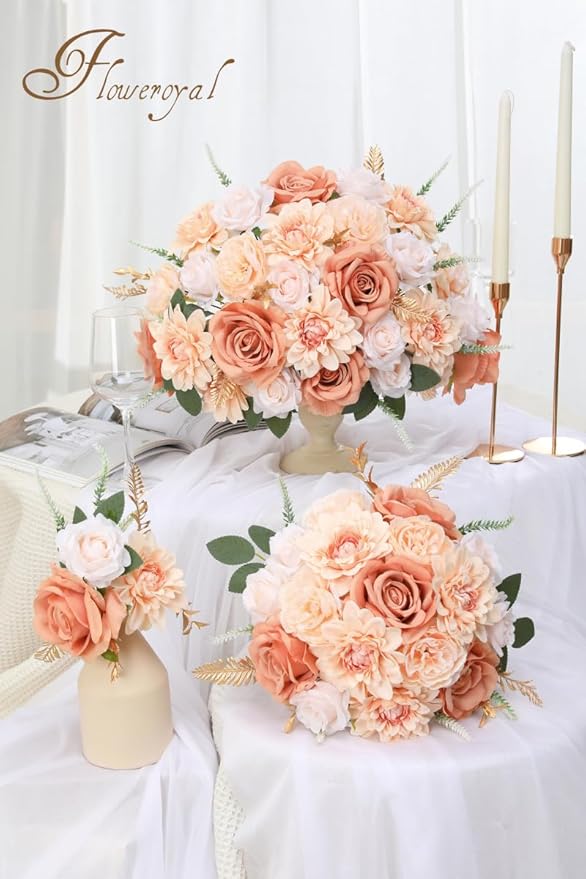 Artificial Flowers Set of 17 Silk Blooms with Stems in Nude