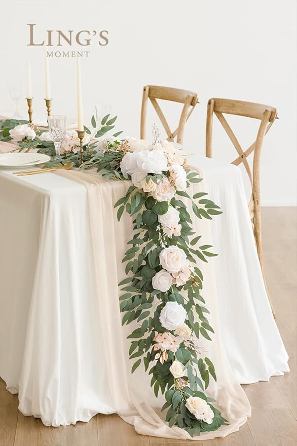 Artificial Flower Garland 6 Ft Eucalyptus, White and Beige