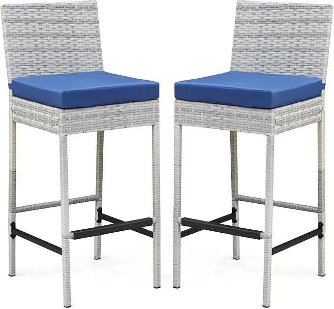 ECOTOUGE Outdoor Bar Stools Set of 2, Wicker Woven Patio Stools & Patio Bar by ECOTOUGE